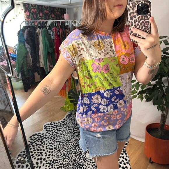 Johnny Was Cosmo Relaxed Tee Multicolour Ladies Top Shirt In Yellow Size Small - Picture 2 of 5